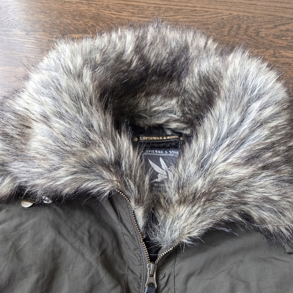 L.Spiewak And Sons Olive Green Faux Fur Collar Jacket Womens Sz.M - Picture 2 of 9